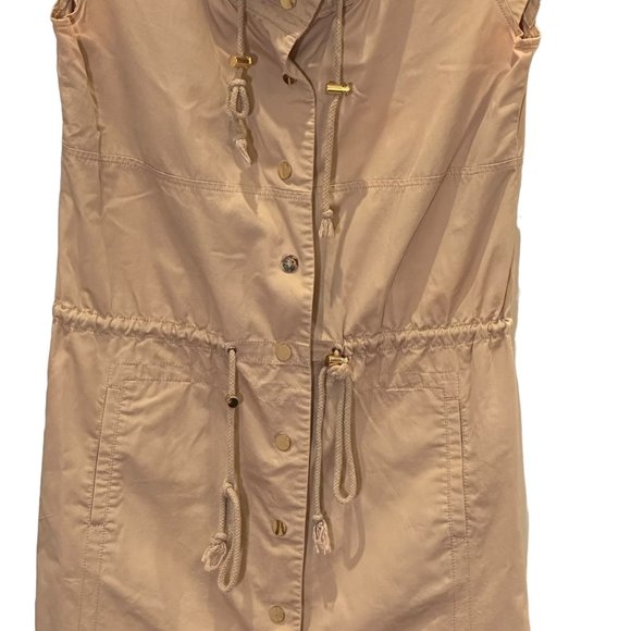 Tory Burch Dress Women 4 Pepper Shirt Safari Khaki Tan Snap Front Mini Drawstrin - Picture 5 of 16